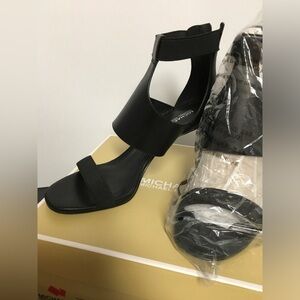 MICHAEL Michael Kors Dominique Black Open-Toe Elastic Strap Heels